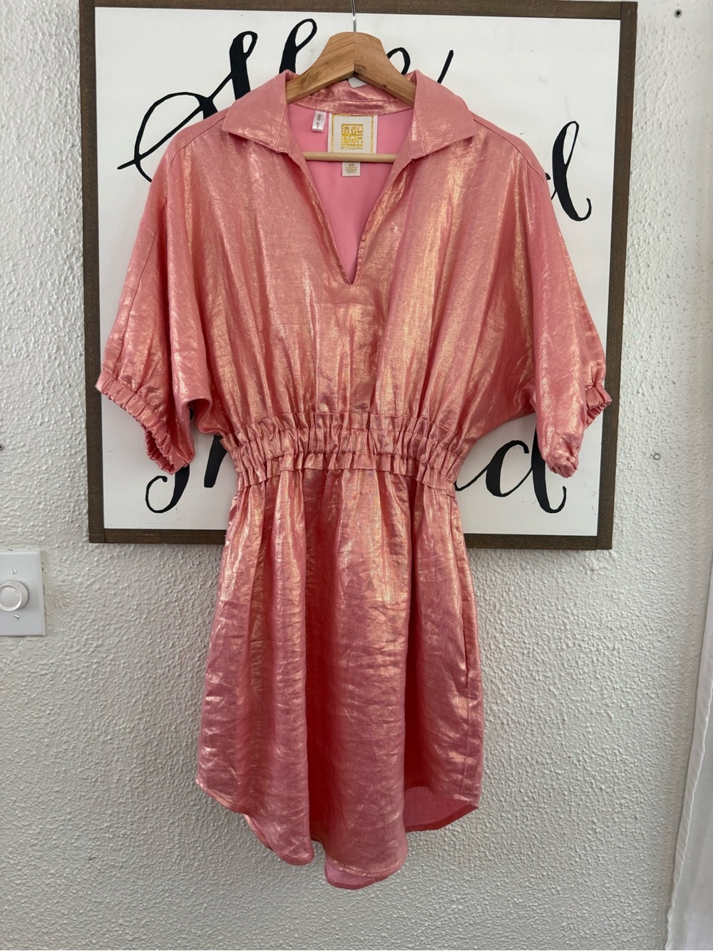 EMILY MCCARTHY Palmer dress in Pink Conch metallic linen - XS